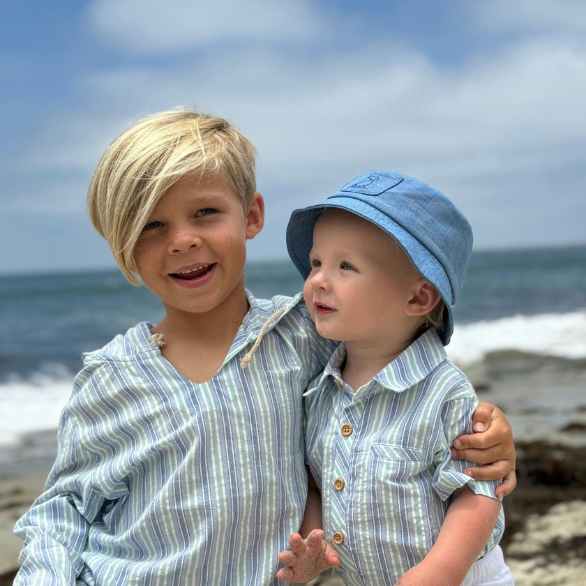 CHAMBRAY/MINT STRIPE HELFORD WOVEN ONESIE