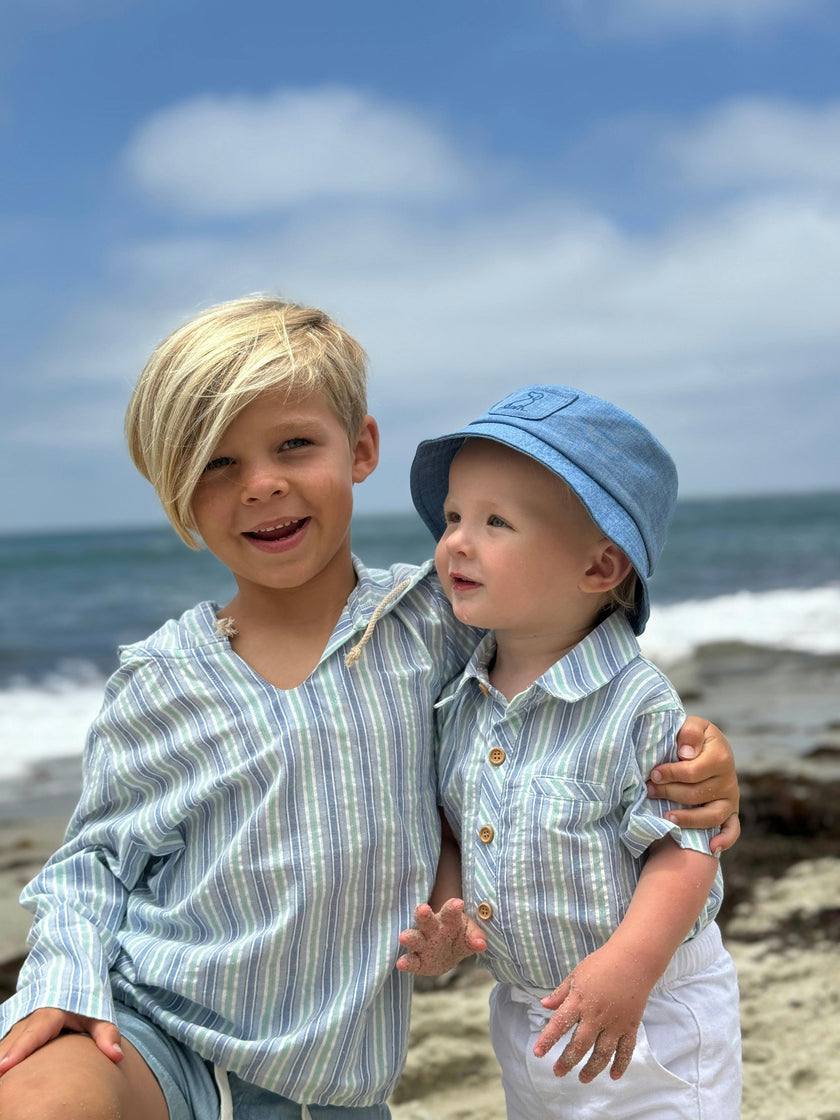 CHAMBRAY/MINT STRIPE HELFORD WOVEN ONESIE