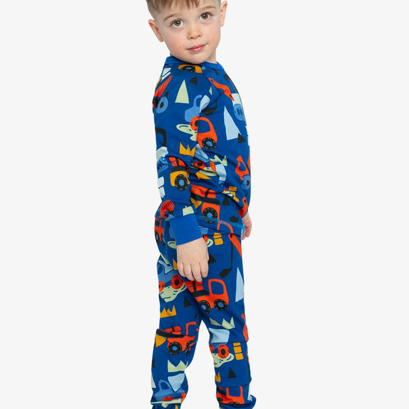 Organic Cotton Two Piece Pajama Set Blue Truck Print