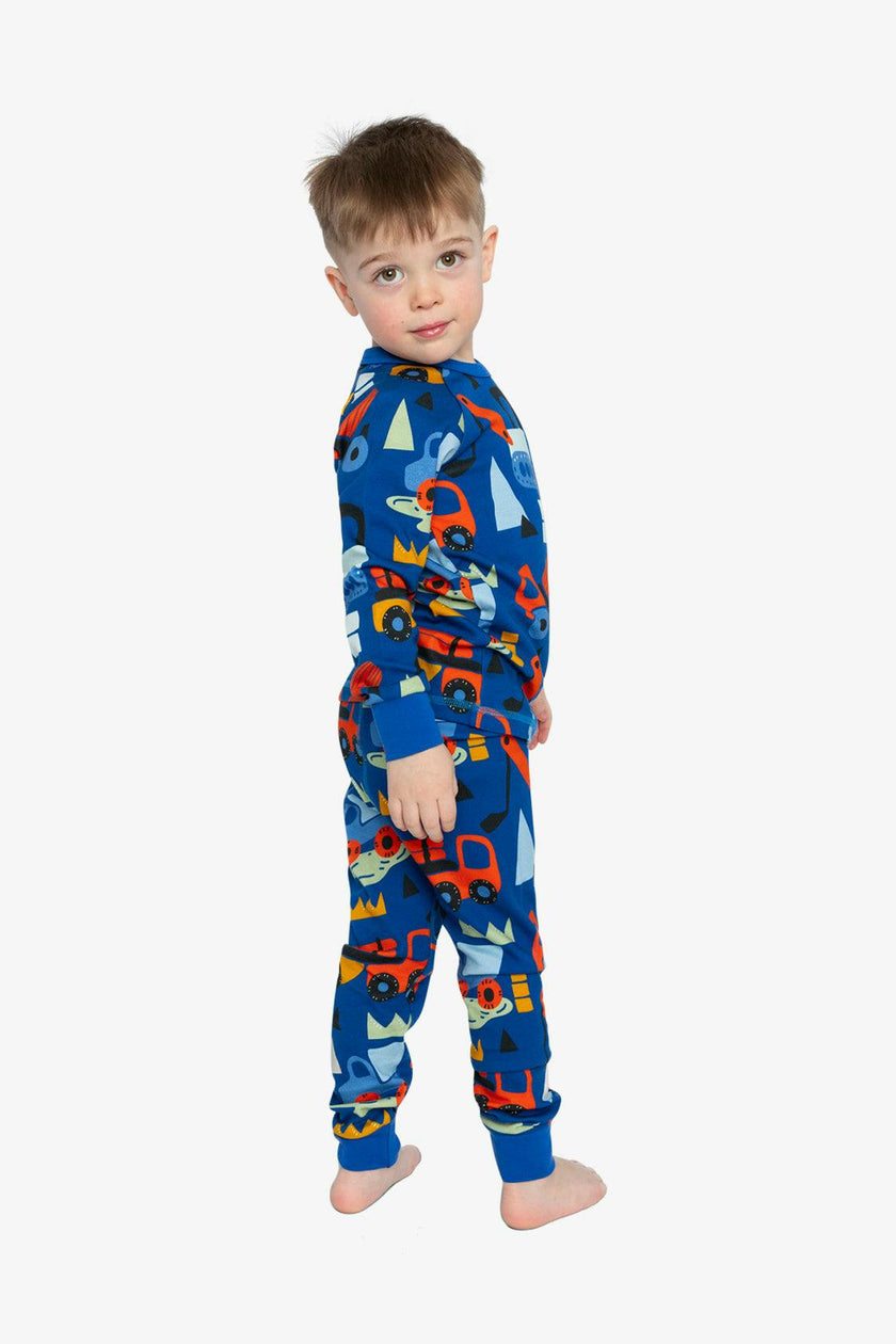 Organic Cotton Two Piece Pajama Set Blue Truck Print