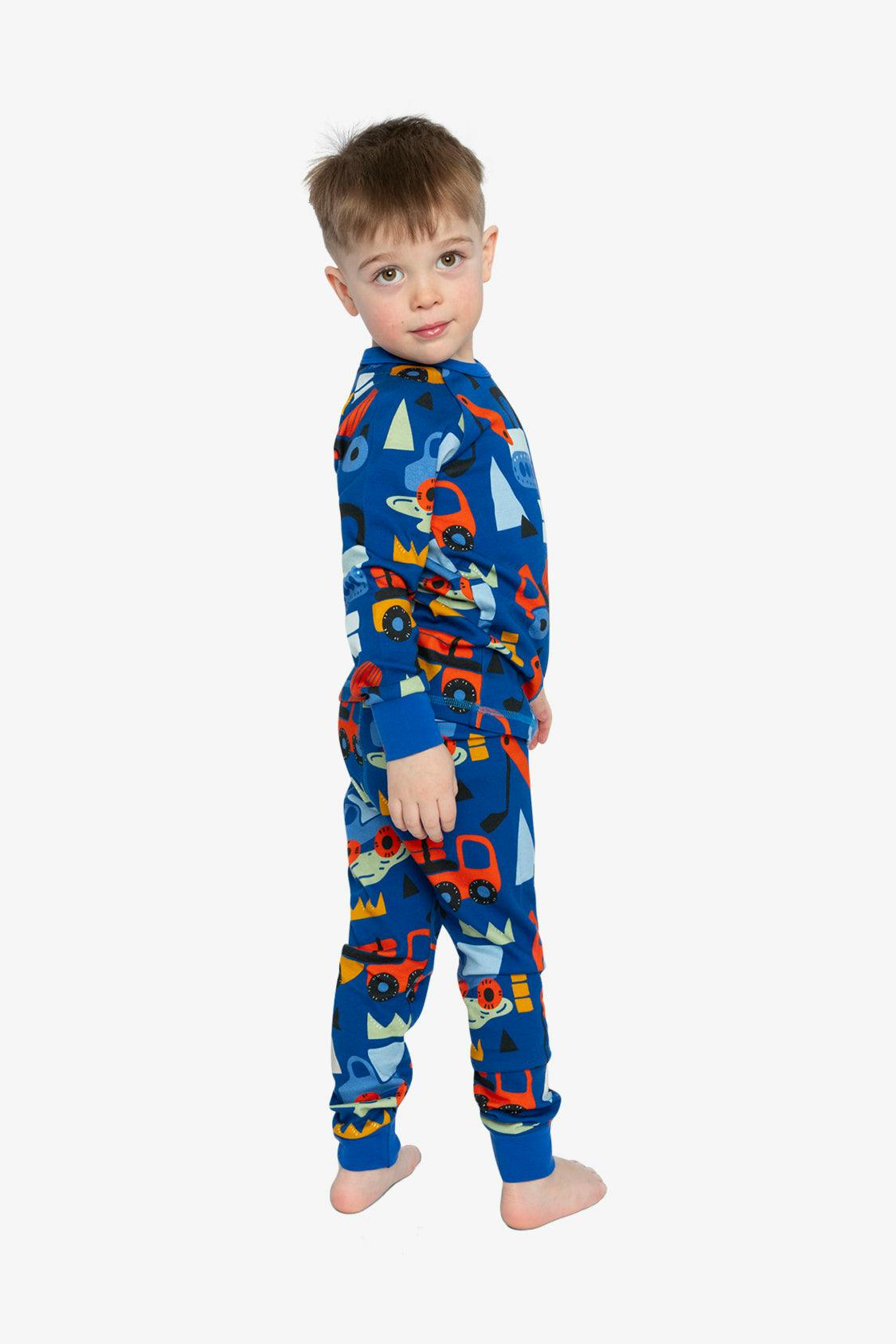 Organic Cotton Two Piece Pajama Set Blue Truck Print