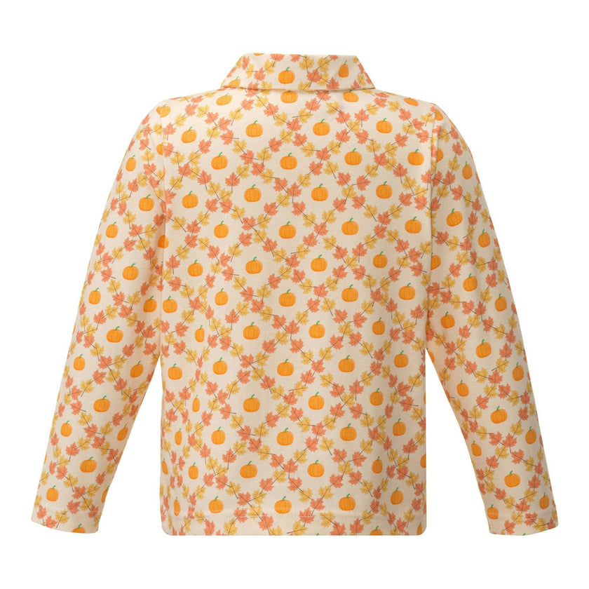 Pumpkin Print Check Long Sleeve Polo Shirt