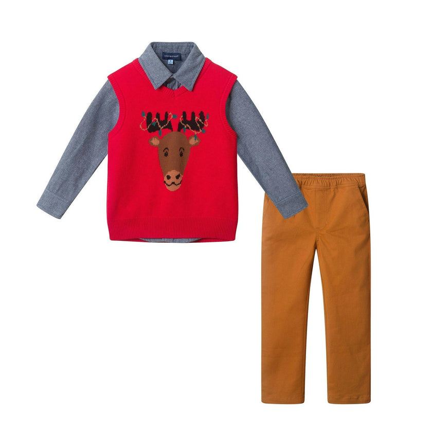 Kids Sweater Vest & Pant Set | Holiday Reindeer
