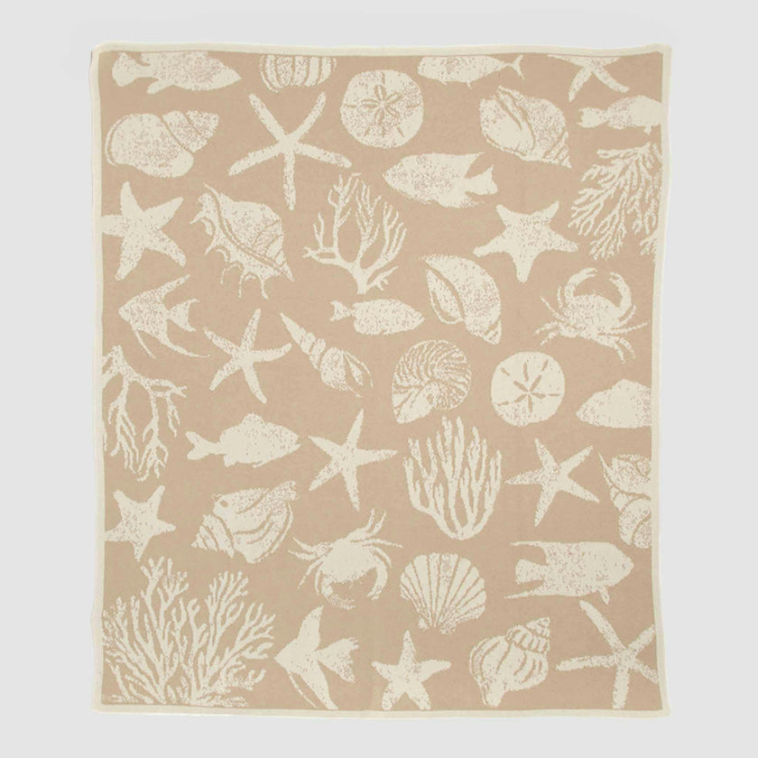 Cotton Sustainable Knit Throw Blanket | Coastal - Sea Life