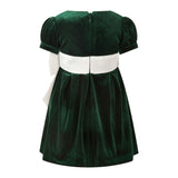 Green Velvet Contrast Bow Dress