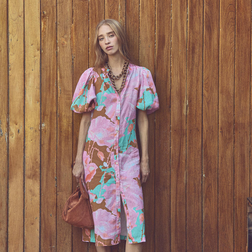 Bubble Linen Dress - Aquarela