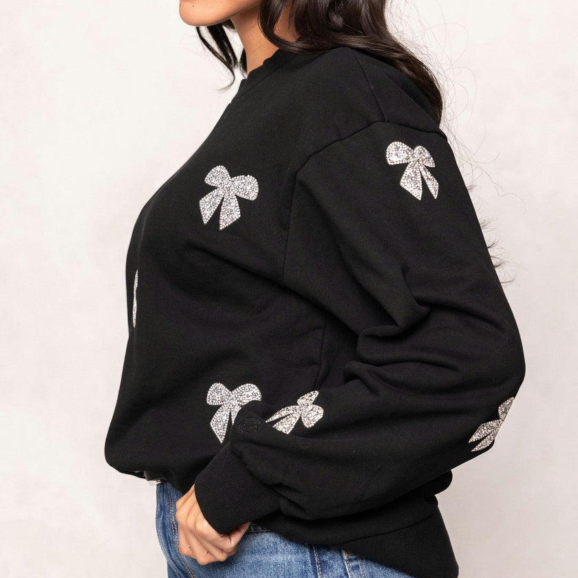Micah Crew Neck Sweatshirt in Black & Bows