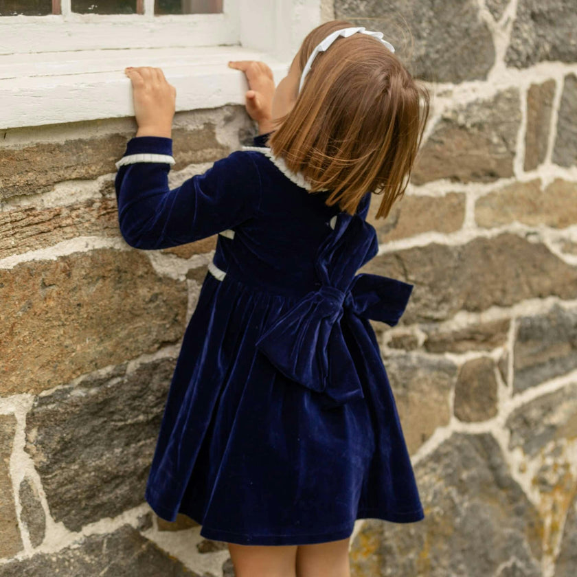 Long Sleeve Grace Dress in Midnight Blue Velvet