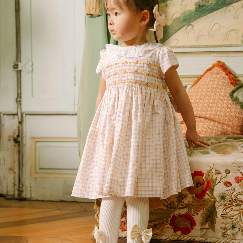 Zita Yellow Tartan Smocked Dress
