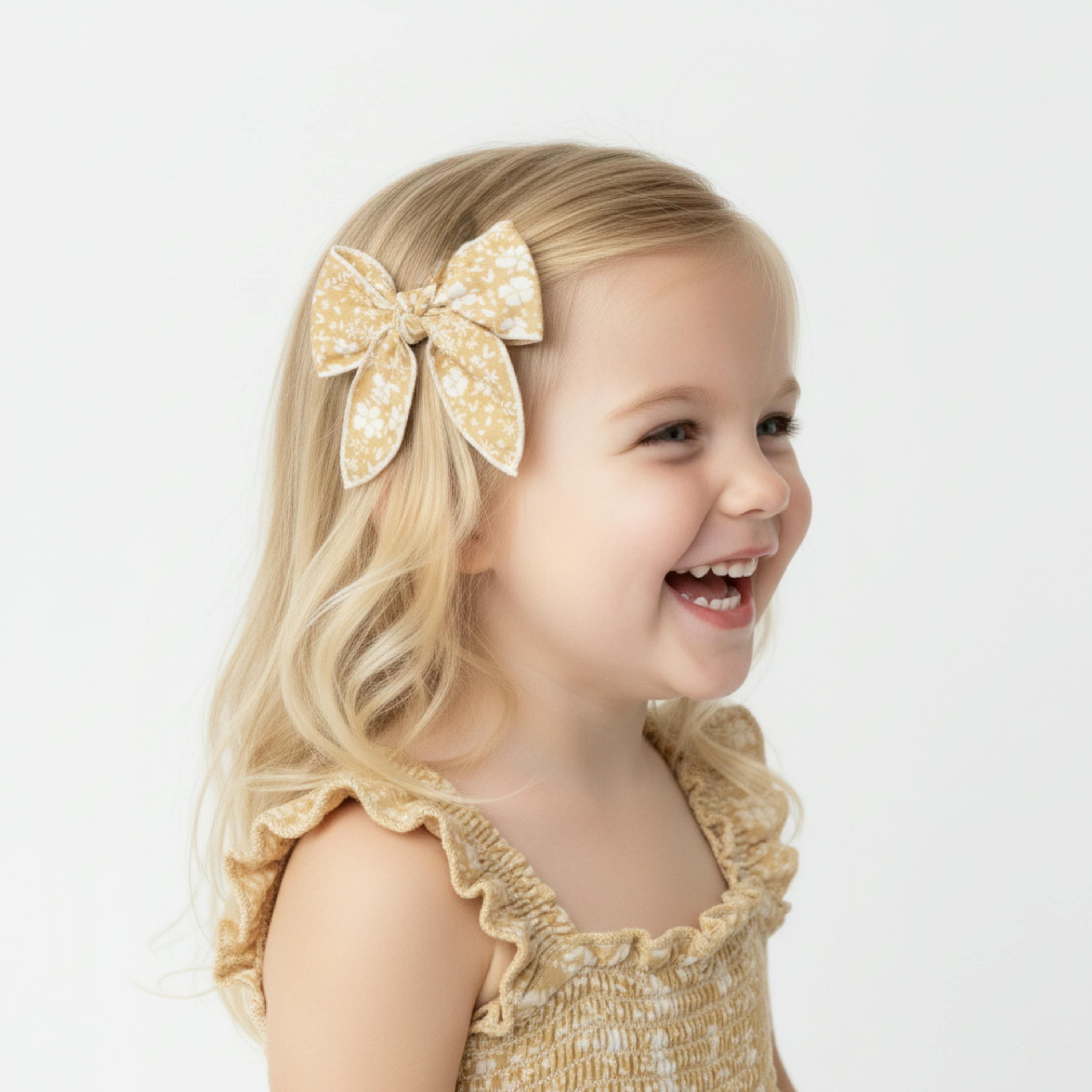 Organic Hair Bow Clip - Yellow Blossom