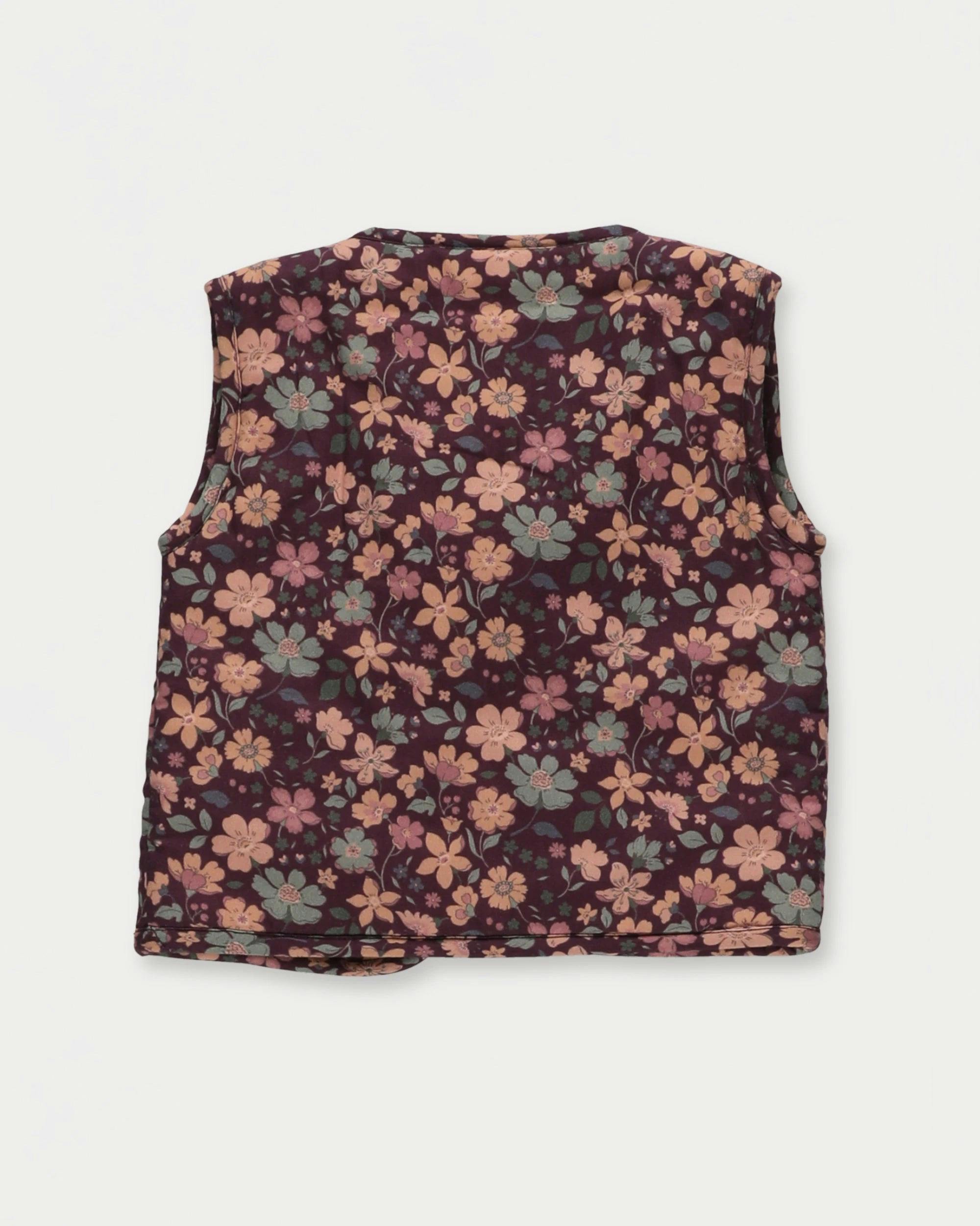 Milly Baby Quilted Gilet - Garden Flowers Plum