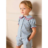 Darby Gingham Scallop Layered Collar Short Sleeve Blouse in Blue (18mths-12yrs)