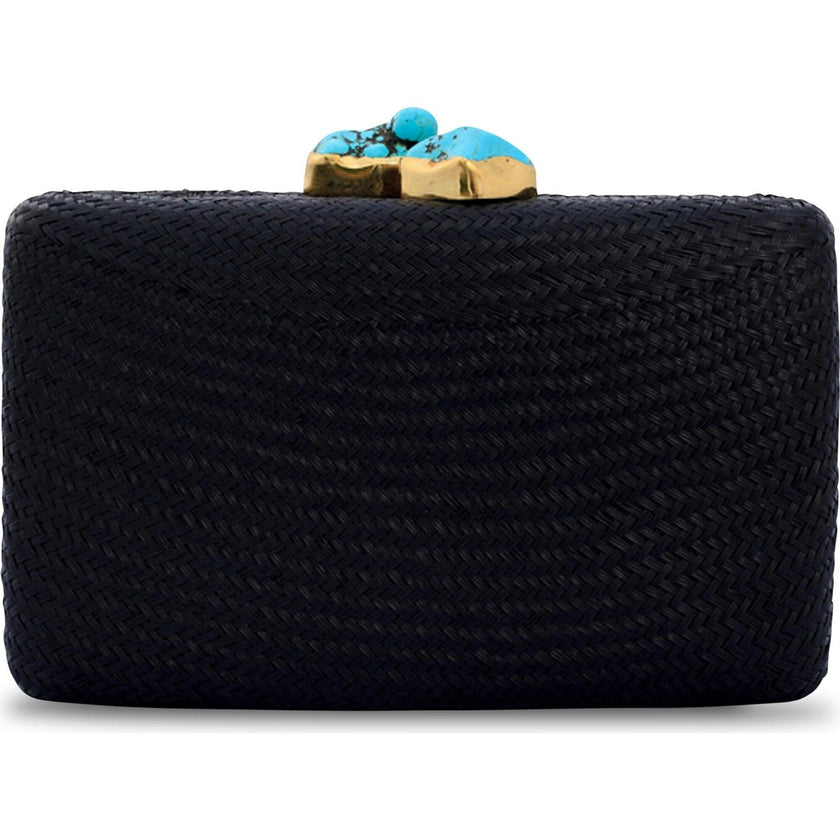 Women's Jen Straw Turquoise Stone Clutch Bag