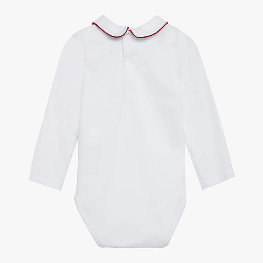 Baby Long-Sleeved Milo Bodysuit in White/Red