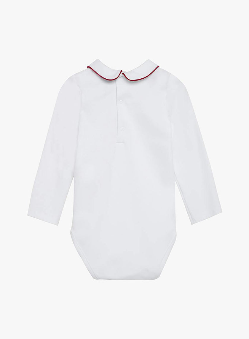 Baby Long-Sleeved Milo Bodysuit in White/Red