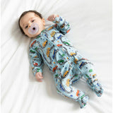 Print Zipped Long Sleeve Footed Onesie