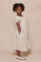 Mini Sunday Best Dress in Linear Poppy Woodblock
