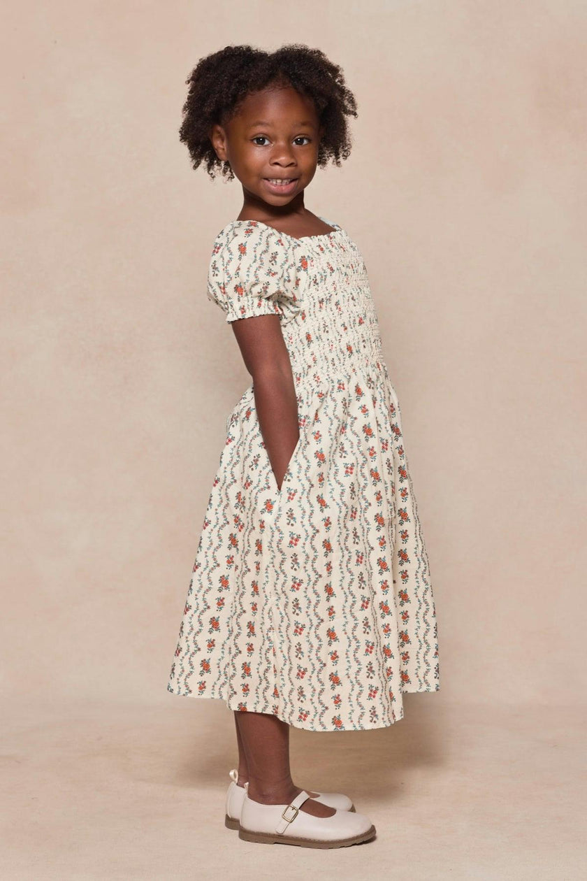 Mini Sunday Best Dress in Linear Poppy Woodblock
