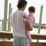 baby ribbon ticking stripe pima footie