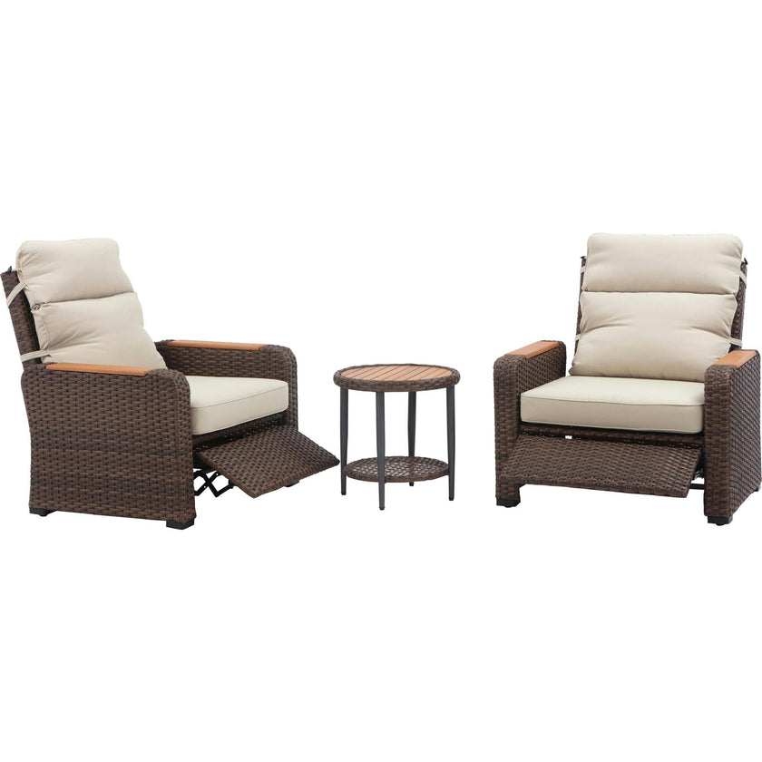Teamson Home Outdoor Seating  Wicker Frame & Wood Armrests Recliner Set in Warm Brown