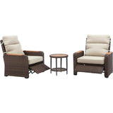 Teamson Home Outdoor Seating  Wicker Frame & Wood Armrests Recliner Set in Warm Brown