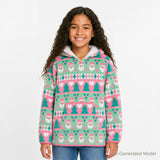 Tween (7-16) Girls Plush Hoodie | Holiday Fair Isle