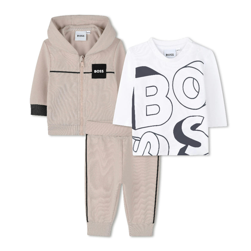 Beige & White Logo Tracksuit Set