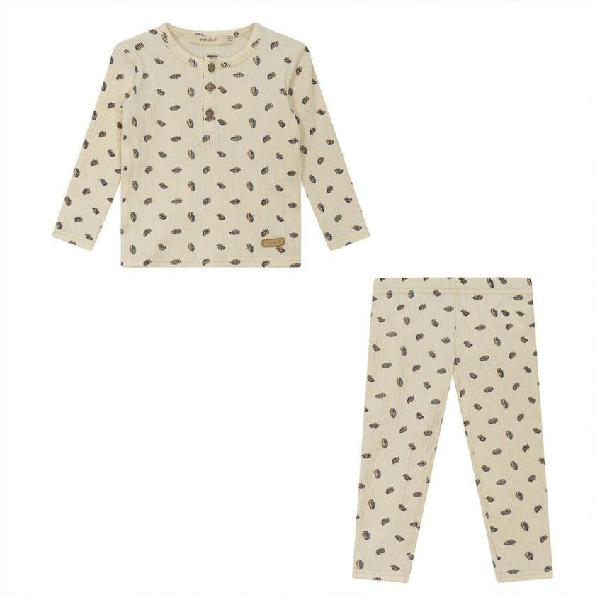 Feather Print Button Front Elastic Waist Top and Pants Two Piece Set