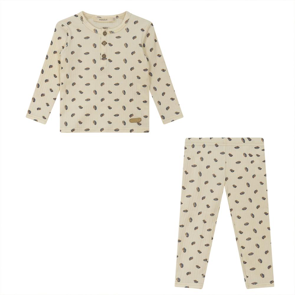 Feather Print Button Front Elastic Waist Top and Pants Two Piece Set