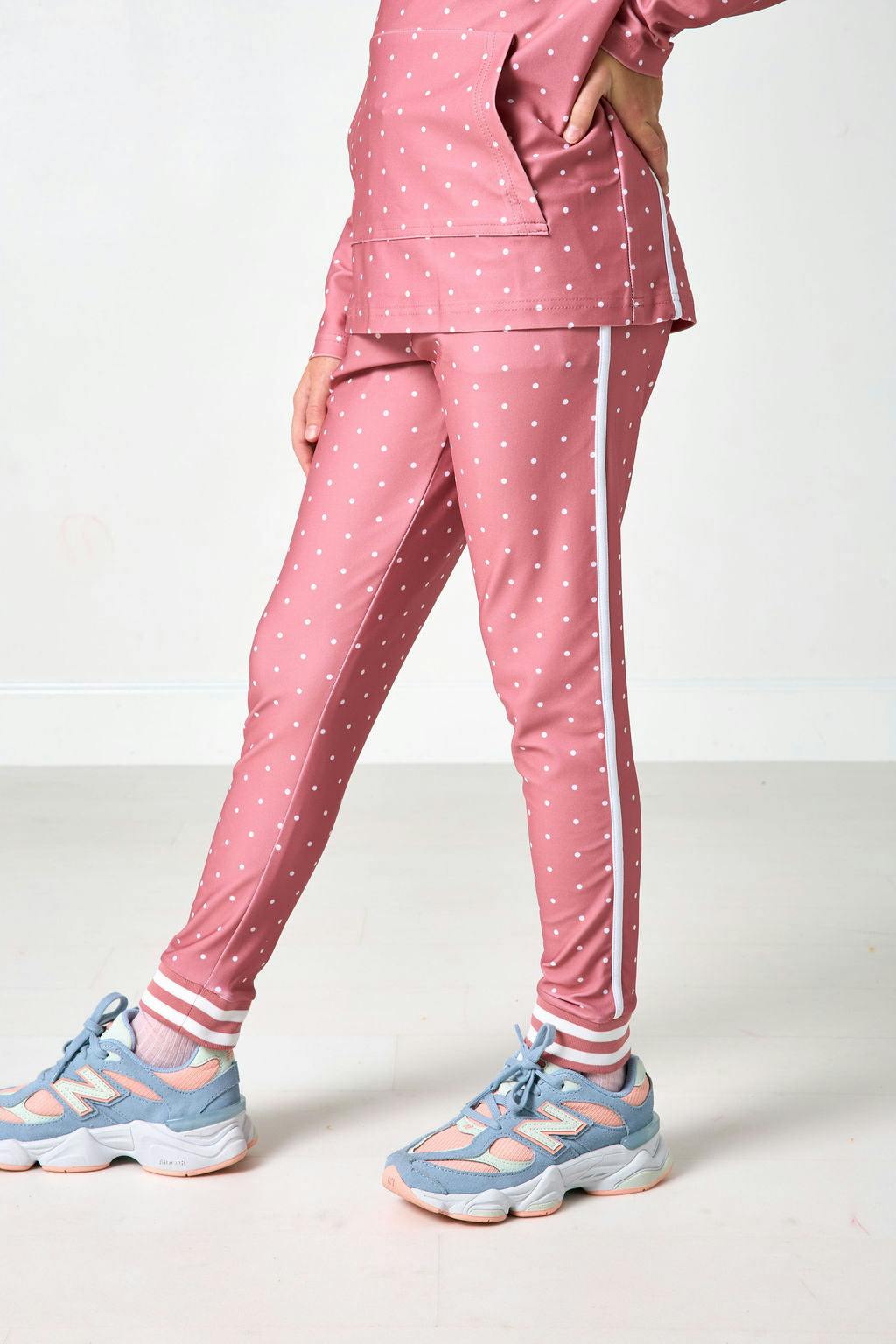girls dusty pink polka dot retro warm-up jogger