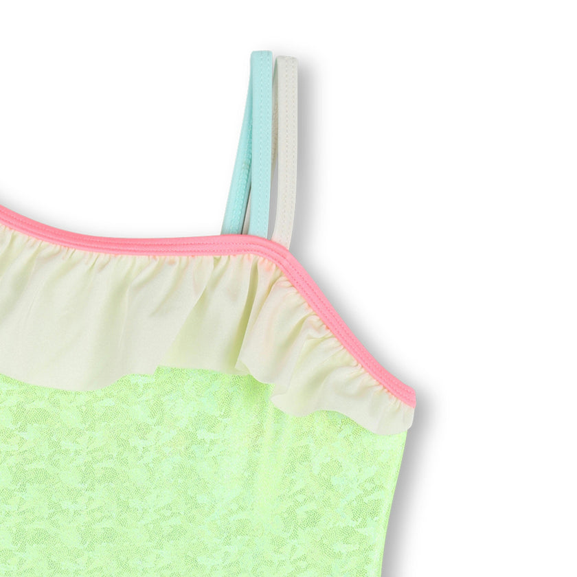 Green Lemon Swimsuit with Pastel Ruffle Straps