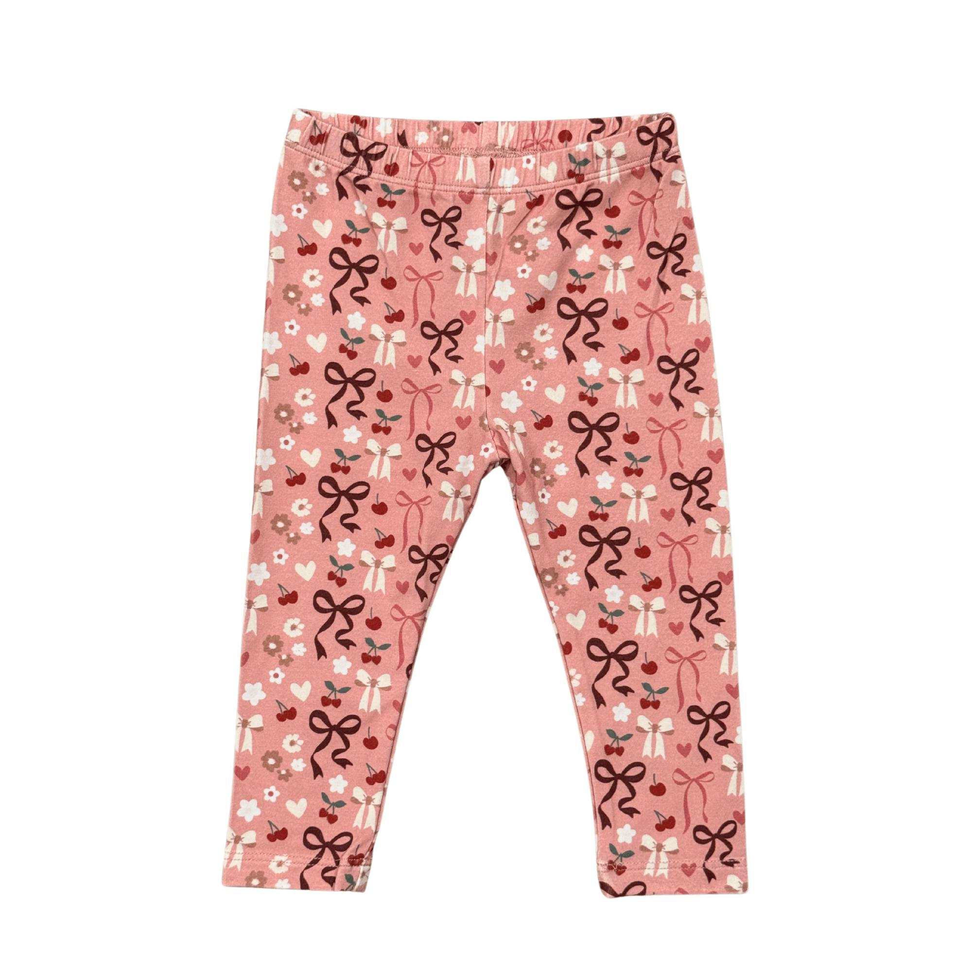Girls Basic Leggings in Cherry Hearts