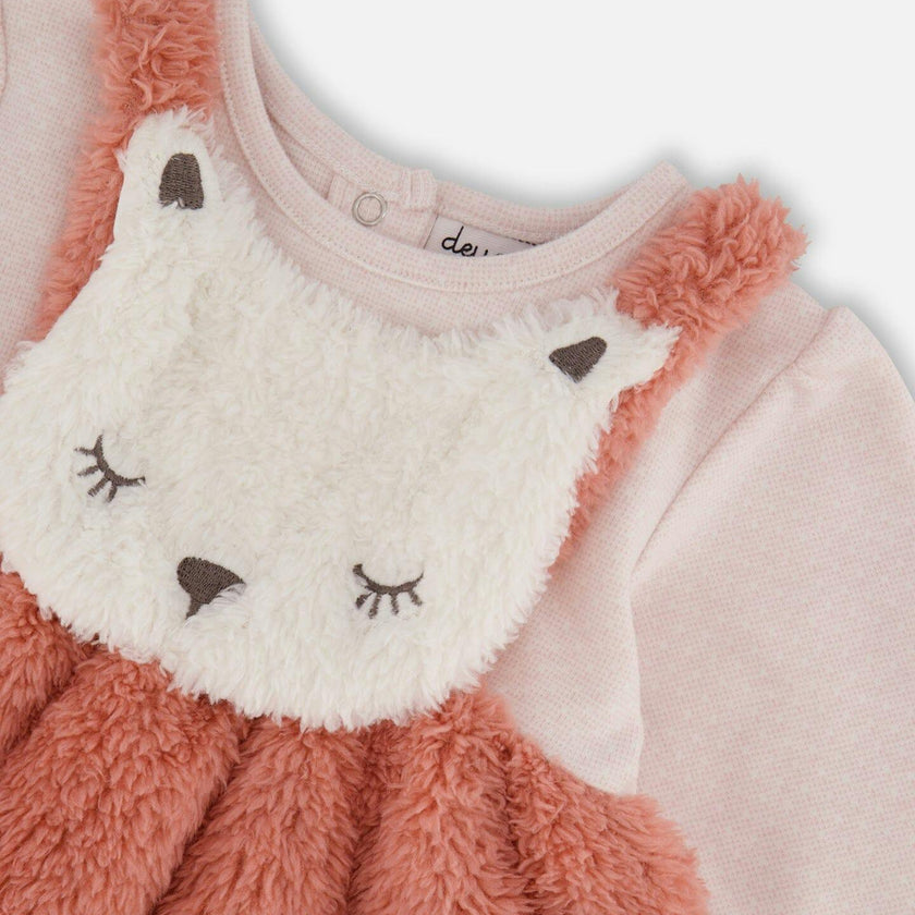 Bi-Material Dress and Leggings Set Old Pink