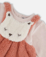 Bi-Material Dress and Leggings Set Old Pink