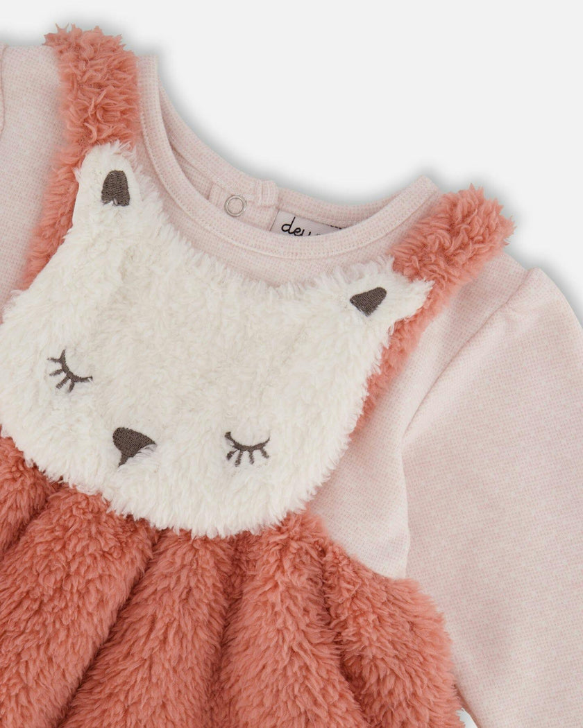 Bi-Material Dress and Leggings Set Old Pink