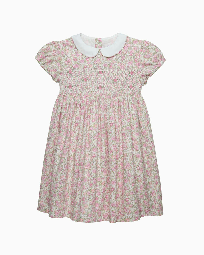 Rosie Smocked Dress in Peach Rose Floral
