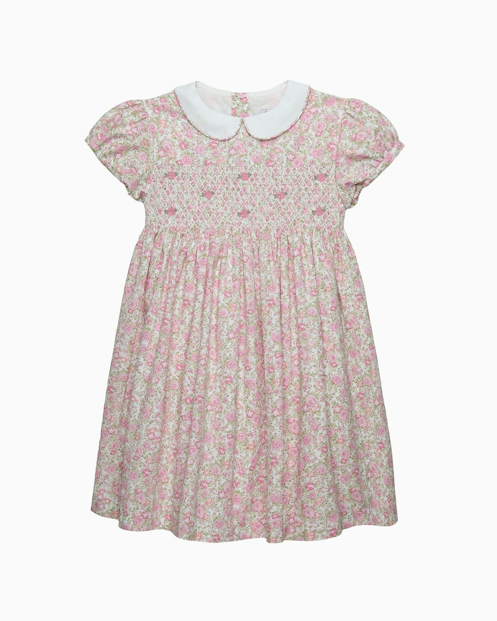 Rosie Smocked Dress in Peach Rose Floral