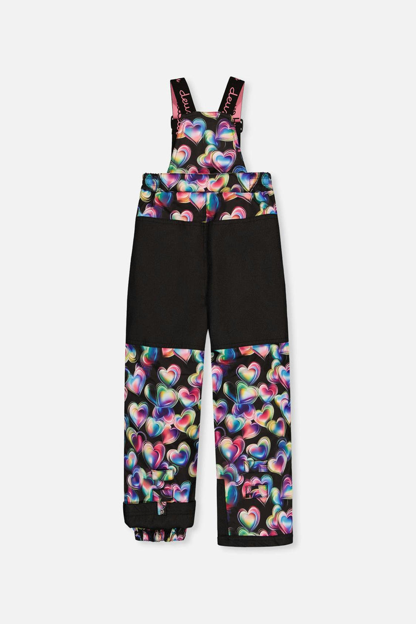 Two Piece Play Snowsuit Black, Blue And Pink Colorblock With Heart Print Pants