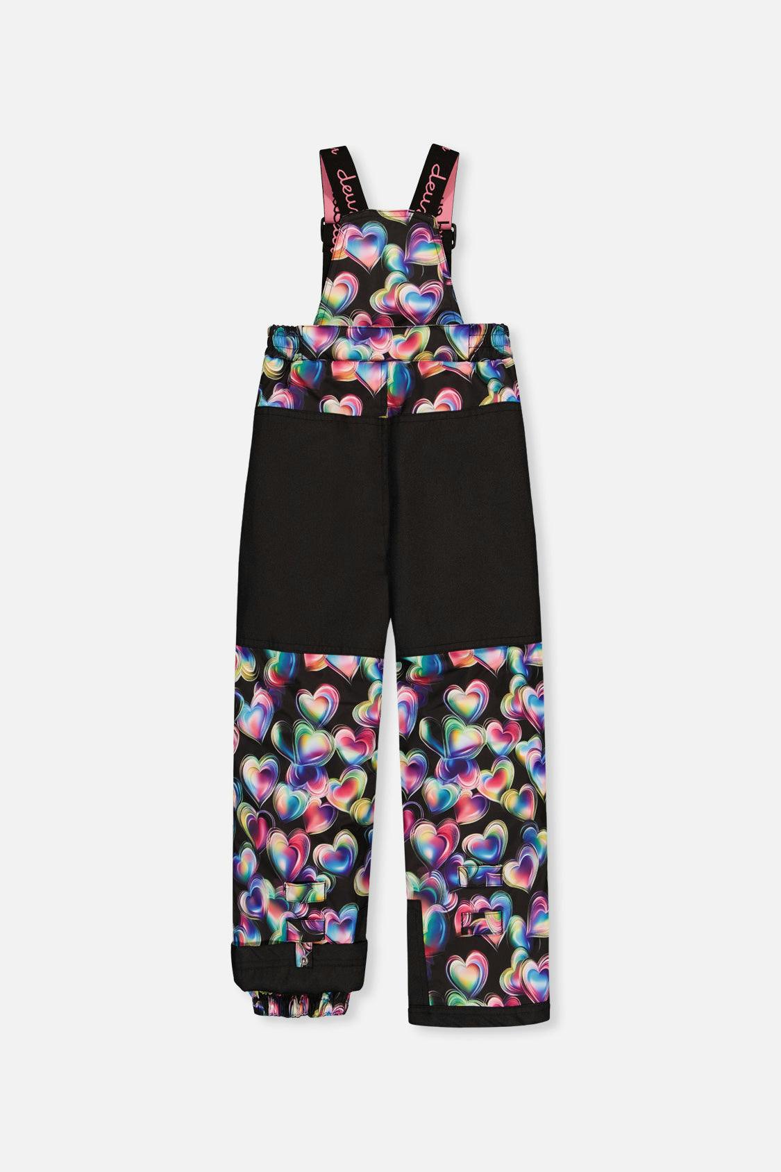 Two Piece Play Snowsuit Black, Blue And Pink Colorblock With Heart Print Pants