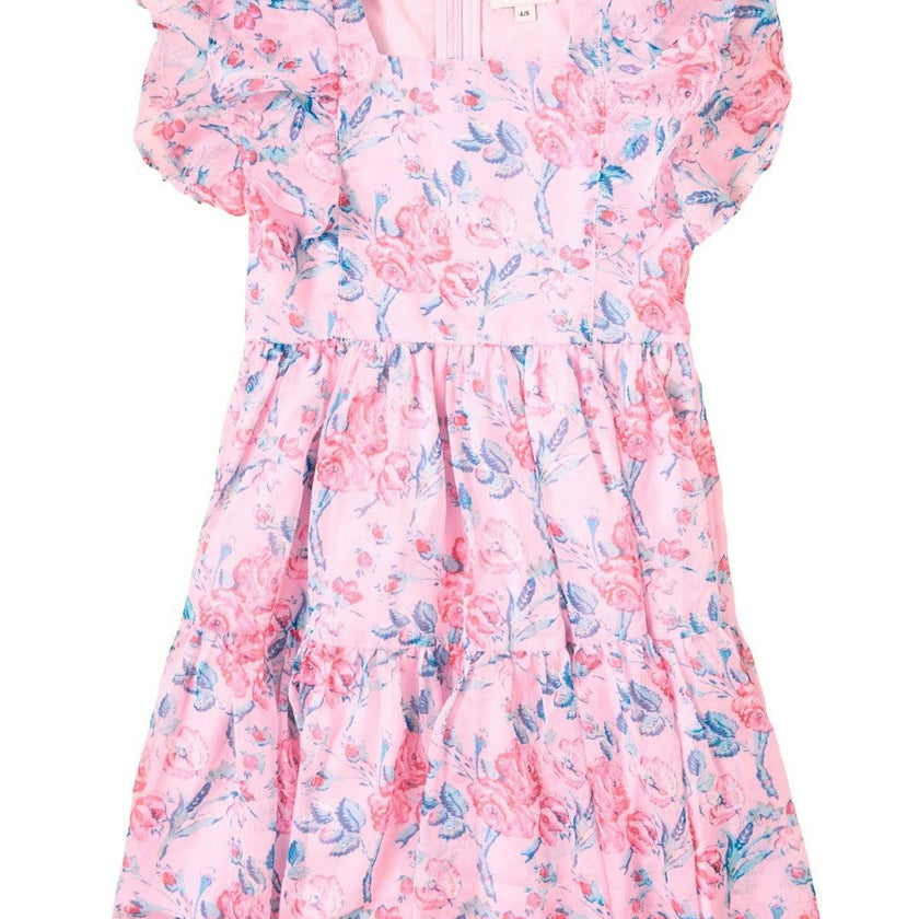 Mini Trixie Dress in Pink Sketched Flower Chiffon