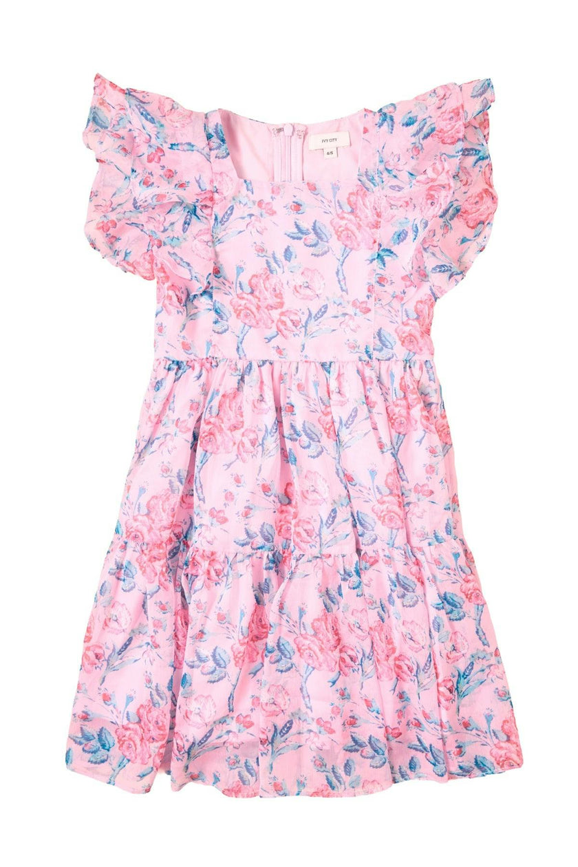 Mini Trixie Dress in Pink Sketched Flower Chiffon
