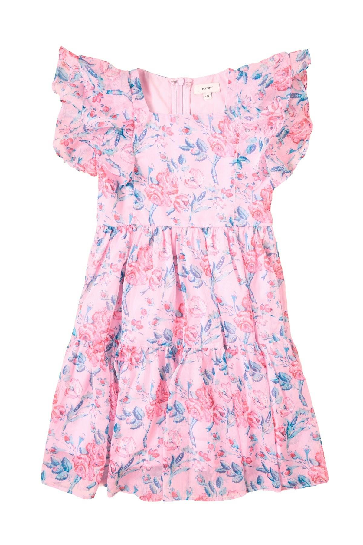 Mini Trixie Dress in Pink Sketched Flower Chiffon