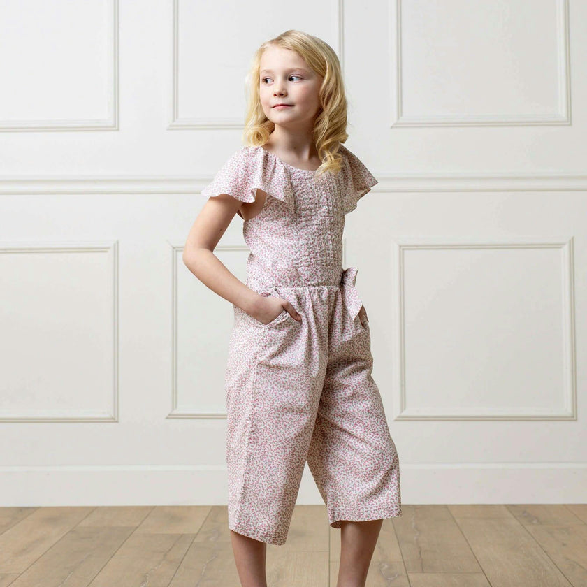 Organic Flutter Sleeve Pintuck Jumpsuit, Pink