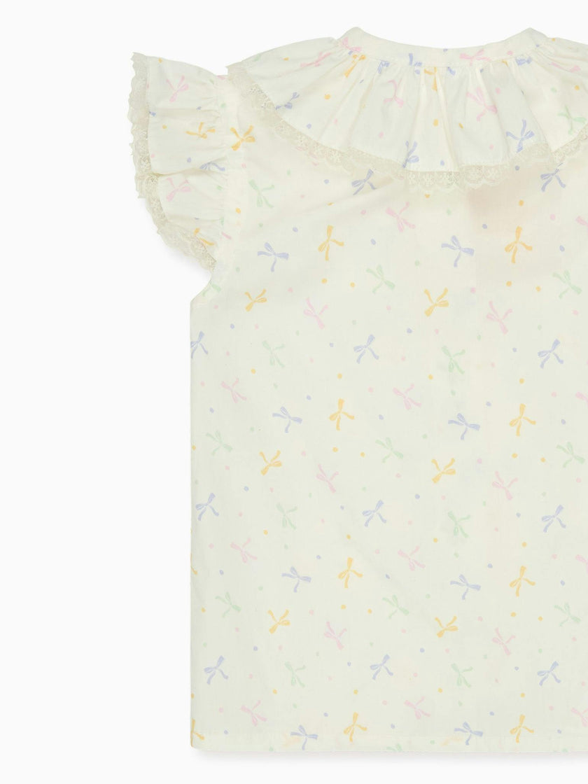 Nicky Hilton x La Coqueta Ivory Bow Olivia Girl Shirt