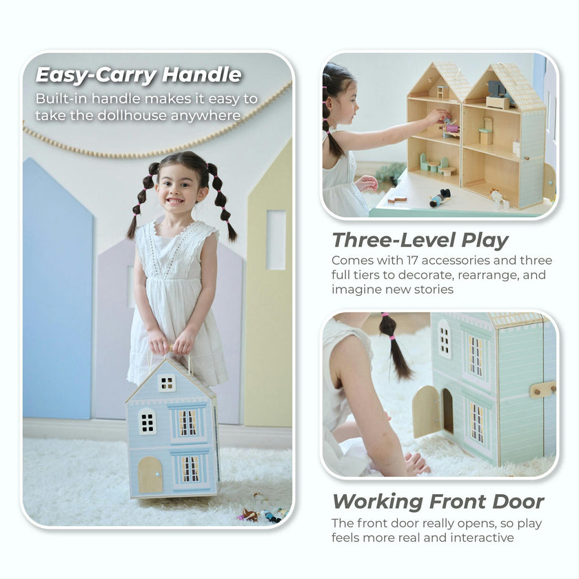 Olivia's Little World The Lovely Townhouse Wooden Carry-On Dollhouse With 18 Accessories