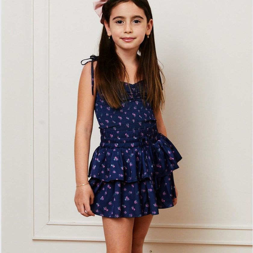 Willow Satin Navy Rose Skort
