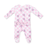 Heart Tattoo Check Pink - 2 Way Ruffle Back Zipper Footie