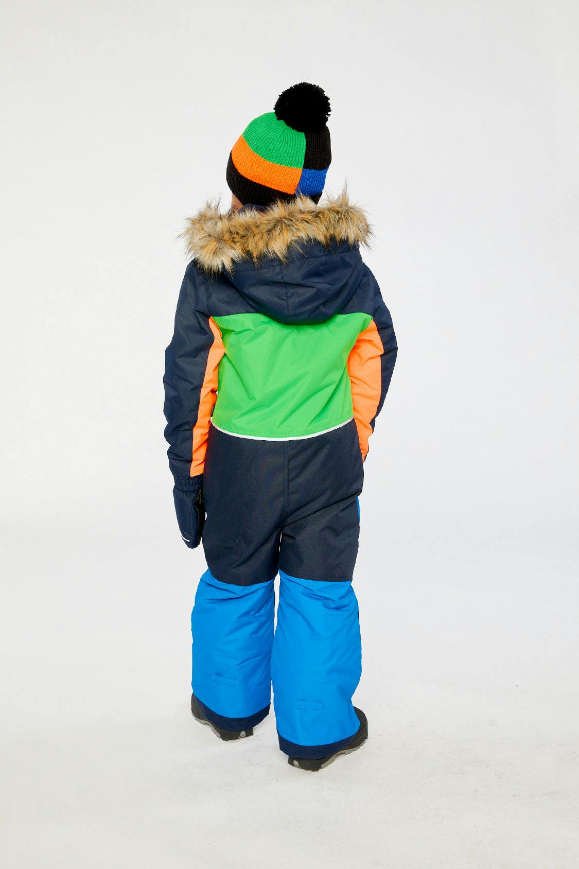 Kids One Piece Discover Snowsuit Blue Green and Orange