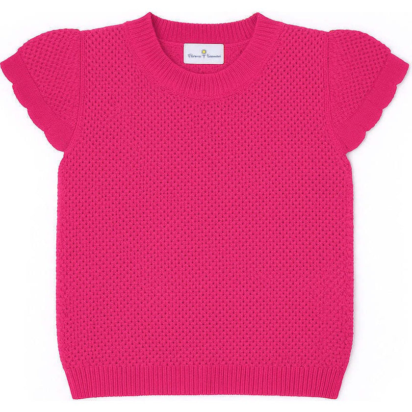 Short Sleeve Sweater With Scallop Edges