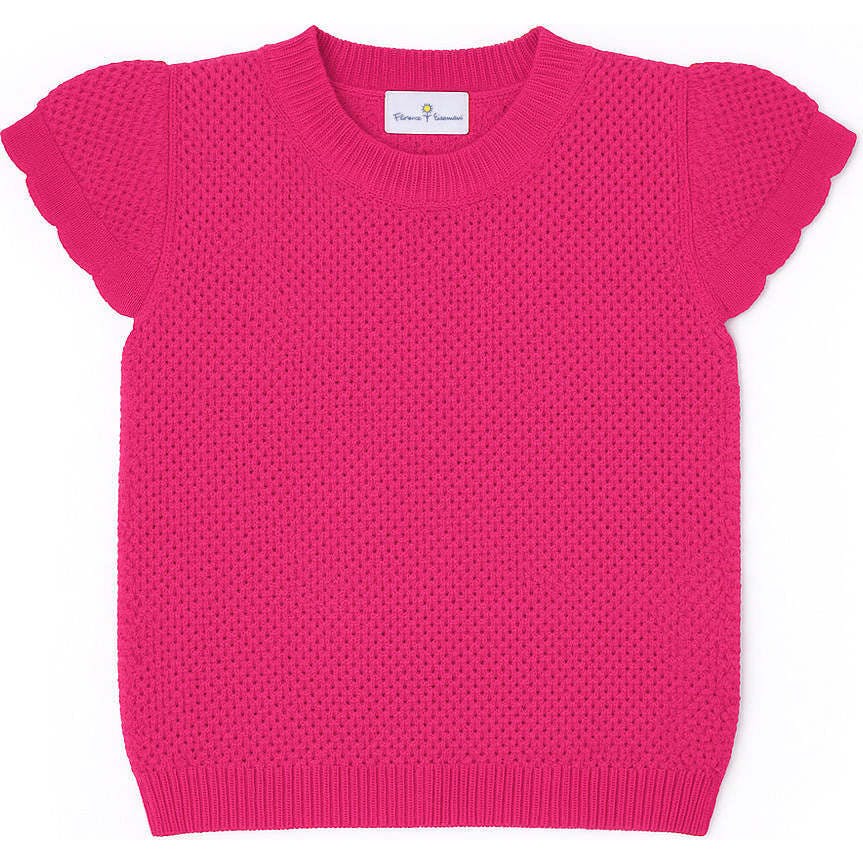 Short Sleeve Sweater With Scallop Edges